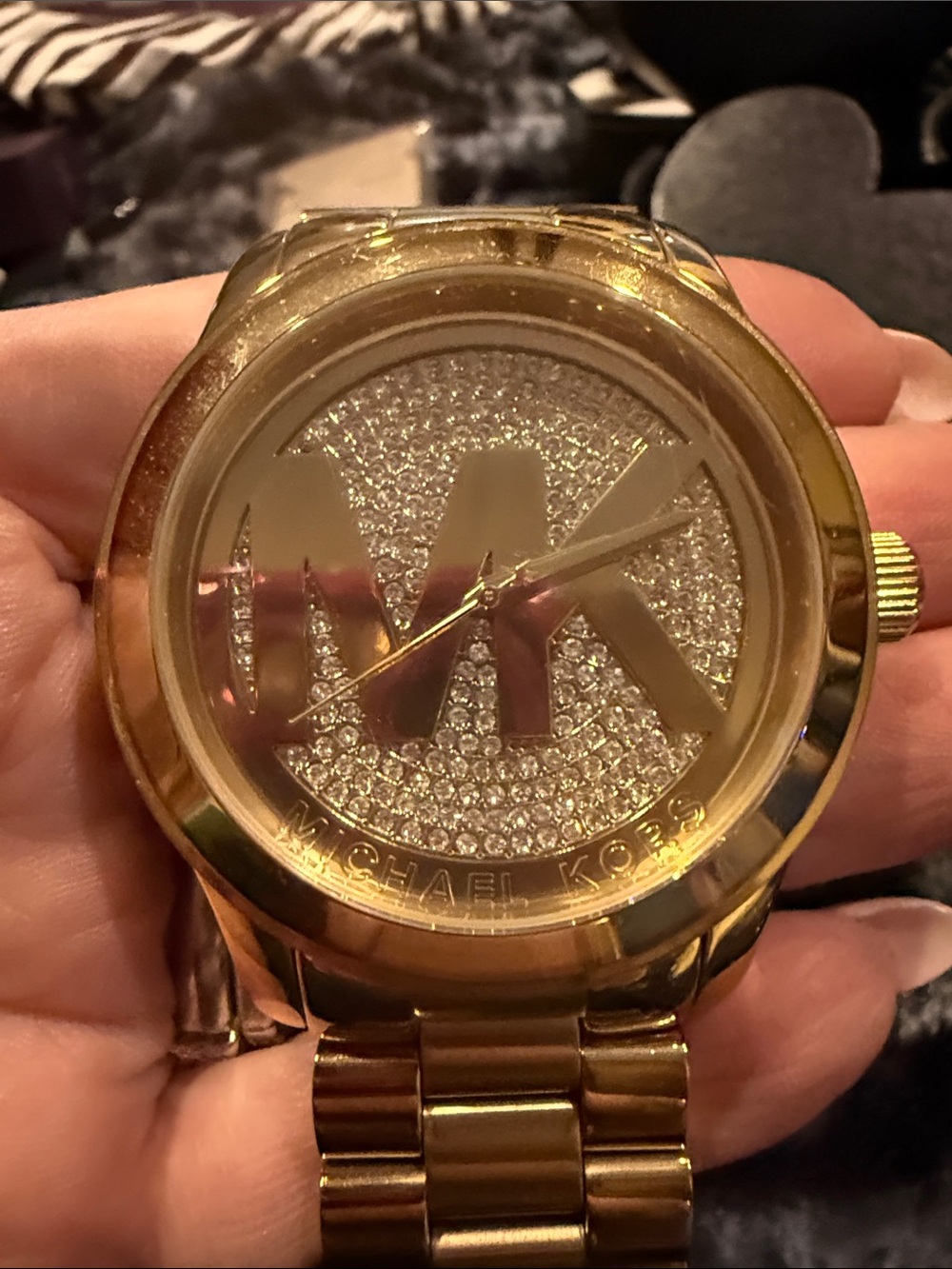 Michael kors golden large face watch with bling face. LIKE NEW - Picture 2 of 5